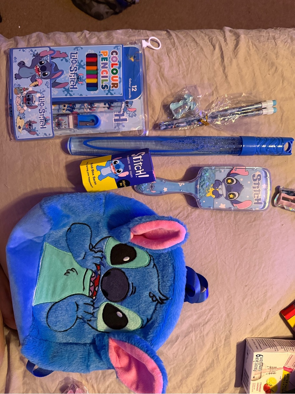 Plush Blue Stitch Kids Backpack with Matching Pencil Set bundle